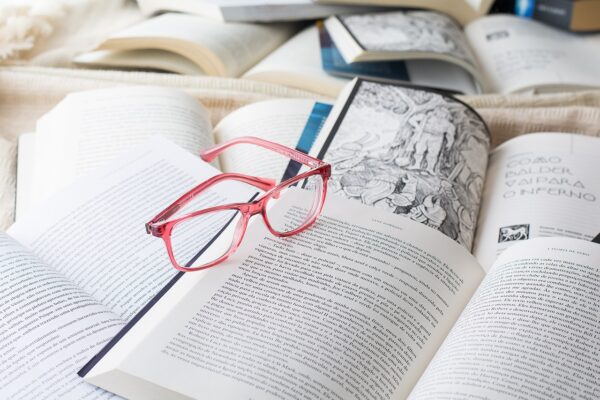 glasses, reading, book